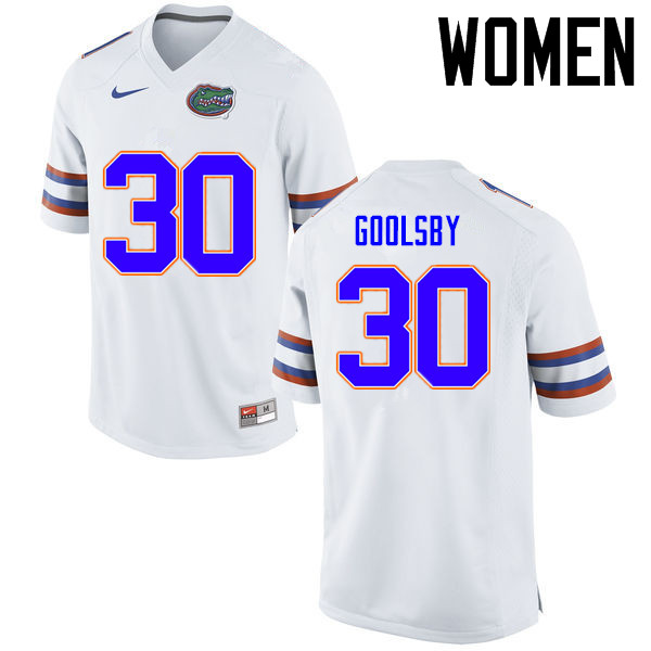 Women Florida Gators #30 DeAndre Goolsby College Football Jerseys Sale-White - Click Image to Close